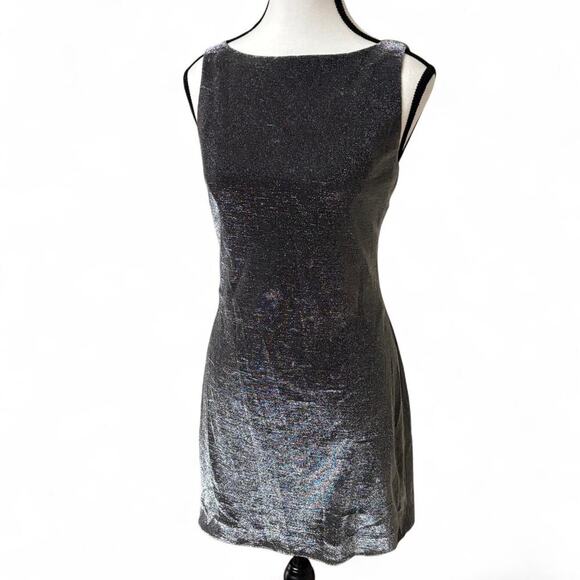 90's vTG ANDREA POLIZZI BLACK SILVER SPARKLE GLITTER COCKTAIL DRESS 6 medium. - Picture 2 of 8